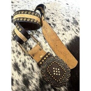 Statement LeatheRock Belt Studs Crystals Leather *Read 32-36.5" Waist